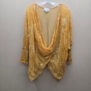 Belle France Silk/Mohair Sequin Embroidered Draped Boho Blouse Top Yellow Medium